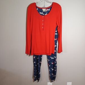 INK+IVY Women's Long Sleeve Henlet Top with Lounge Pant Set PJ Fancy Puppies New